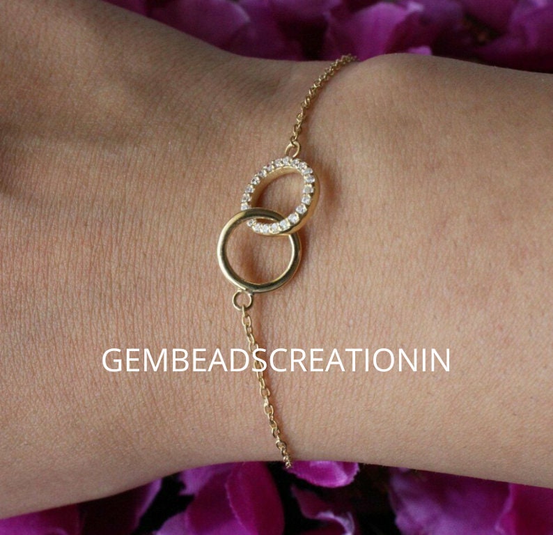 14k Solid Gold Interlocking Double Circles Chain Bracelet Etsy
