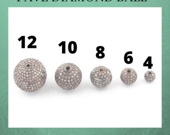 Pave Diamond Round Ball Beads Sterling Silver Jewelry Findings, 4mm-12mm, Diamond Ball Beads