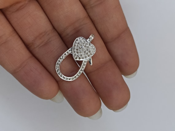 Pave Diamond Clasp 925 Sterling Silver Necklace Lobster Claw Lock Connector 25x11mm Jewelry Finding