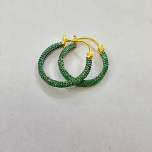 Emerald Hoop Earrings | 25mm Oxidized Sterling Silver & Gold-Filled | Handmade Gift for Women Gemstone earring
