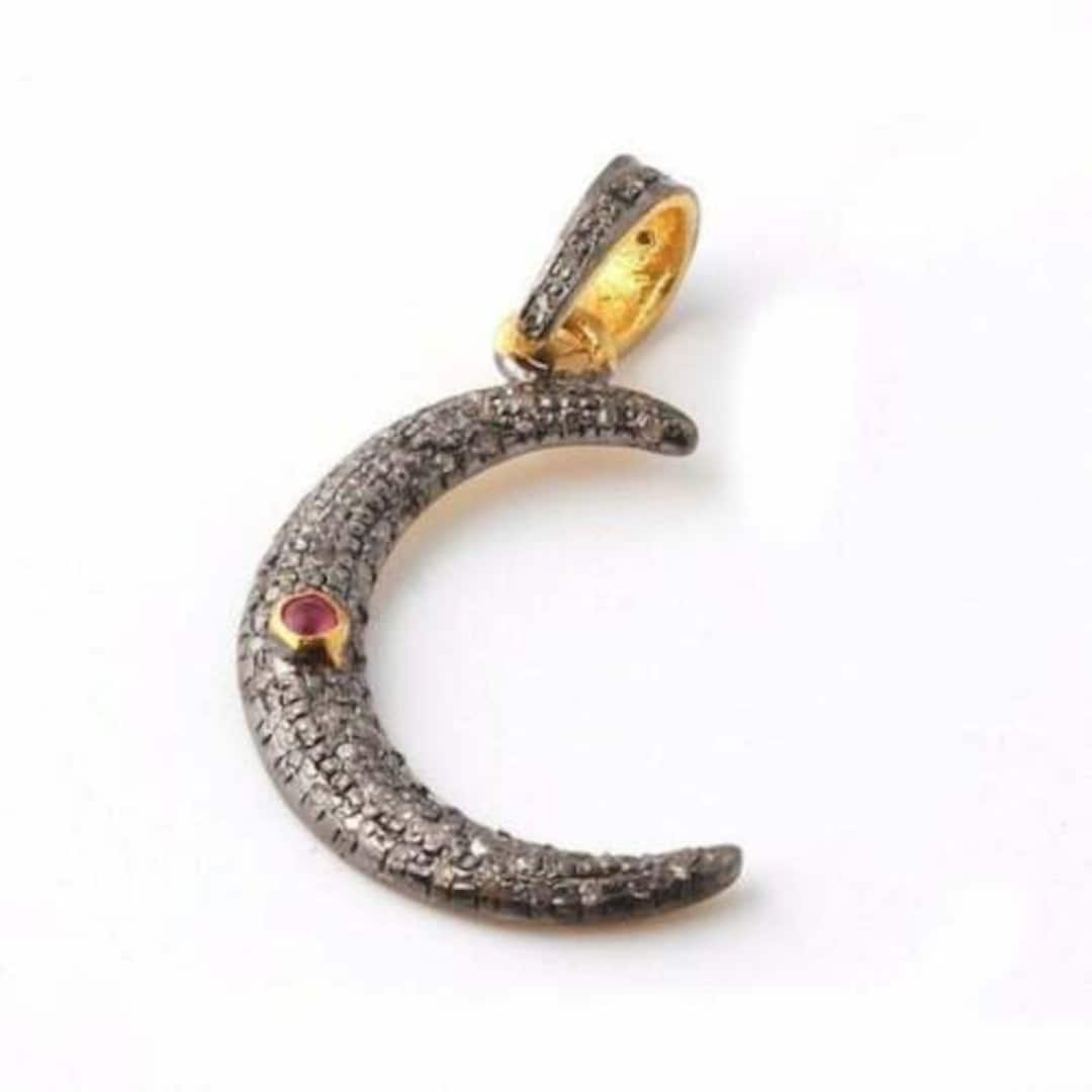 Pave Diamond Crescent Moon Pendant 925 Sterling Silver Celestial ...