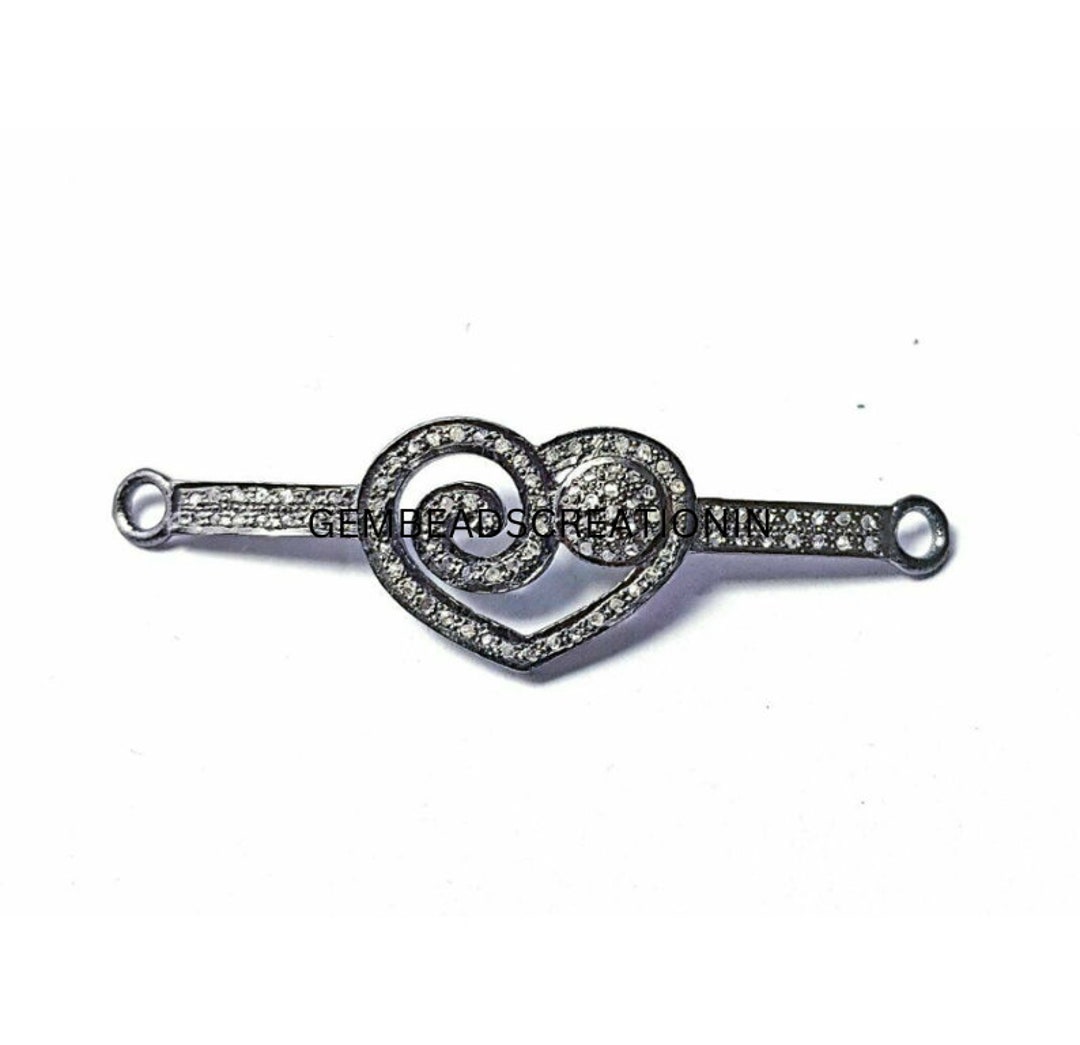 50x10mm Pave Diamond Heart Connector 925 Silver Diamond Bracelet Chain