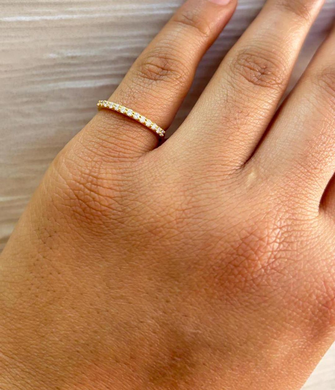 14k Gold Diamond Half Eternity Ring, Minimalist Stacking Wedding Band ...