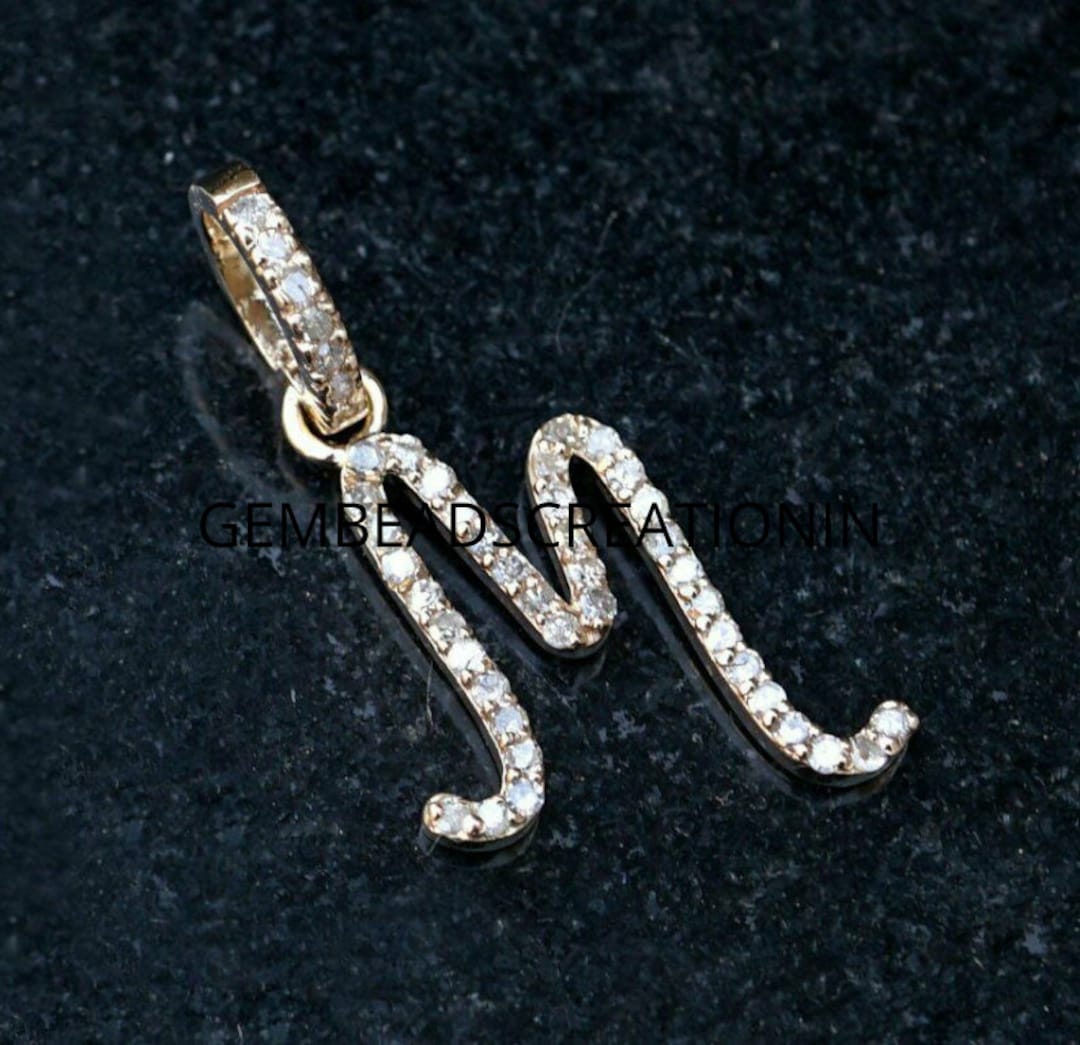 Solid 14k Gold Diamond Initial Pendant Handmade Alphabet Charm Pendant