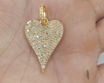 Pave Diamond Heart Pendant 30x20 Heart Love Jewelry Fine Jewelry Valentines Gift For her Charm necklace Mother's Day Gift