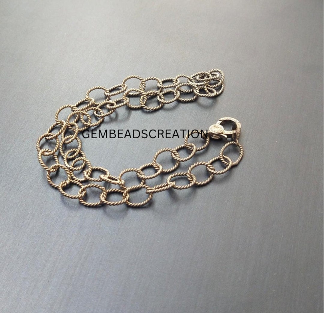 Pave Diamond Chain Necklace, Sterling Silver, Jewelry Findings Necklace Chain, Link Chain, Oval