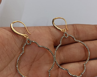Pave Diamant Ohrringe Baumeln Tropfen Ohrringe Sterling Silber Haken Ohrring, Kronleuchter Ohrringe, 60 x 30 mm, Diamant Schmuck