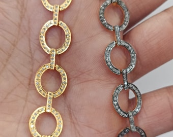Pave Diamond Chain – 925 Sterling Silver Dainty Link Necklace, Diamond Cable Chain, Handmade Jewelry Gift