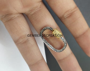 Pave Diamond Sterling Silver Carabiner Clasp - Jewelry Finding