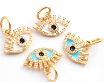 Diamond Evil Eye Necklace, 15x10mm Diamond Eye Pendant, Bakelite Enamel Jewelry, Pave Diamond Necklace Pendant
