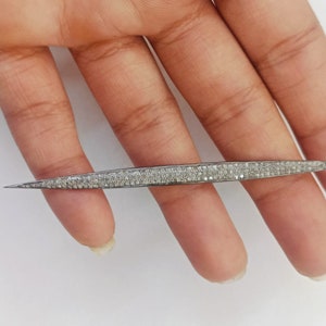 Handmade Pave Diamond Spike Pendant Sterling Silver Charm 85x5mm Jewelry Making Findings image 2