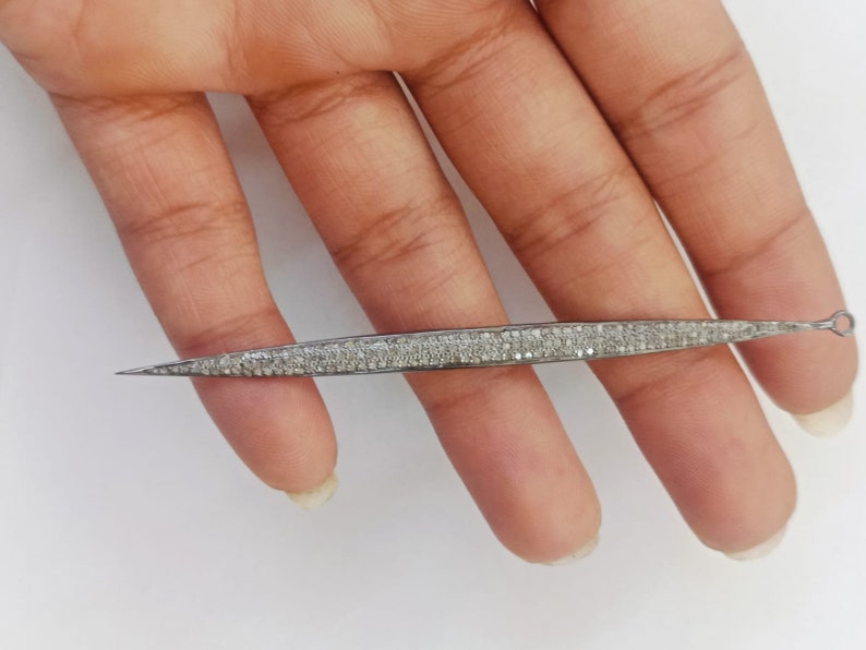 Handmade Pave Diamond Spike Pendant Sterling Silver Charm 85x5mm Jewelry Making Findings image 2