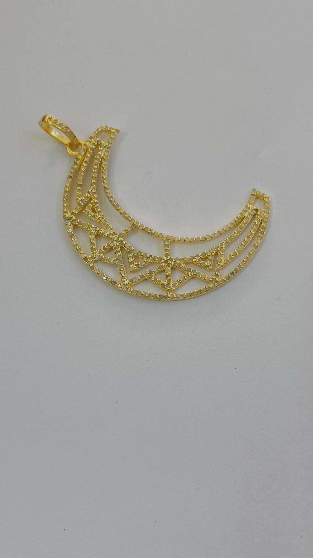 Pave Diamond Crescent Moon Star Pendant 925 Sterling Silver Celestial ...