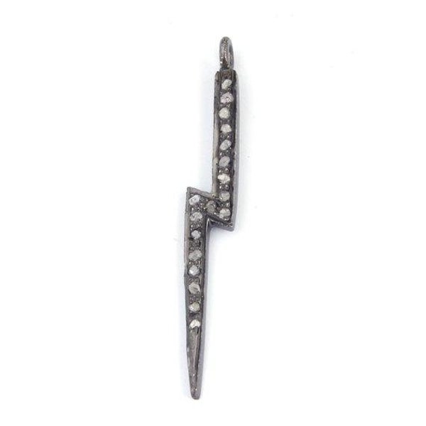 Diamond Thunder Charm Lighting Bolt 925 Argent oxydé 41x6mm Pendentif Diamant Pave Diamant Pendentif