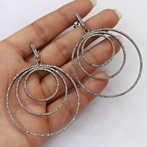 Orecchino a cerchio penzolante con diamanti pavé, cerchio con diamanti in argento 925, orecchino in argento sterling 925, regalo per lei 66x48mm