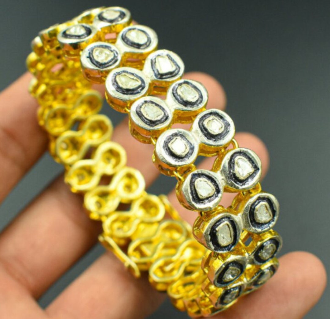 Polki Diamond Bracelet Double Line Rosecut Diamond Bracelet Etsy