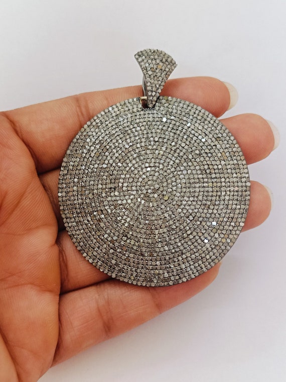 ハンドメイド パヴェダイヤモンド スターリングシルバー ディスク 