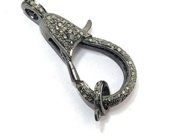 Pave Diamond Lobster Clasp Sterling Silver Jewelry Lock 32x14mm Claw Hook Finding Connector