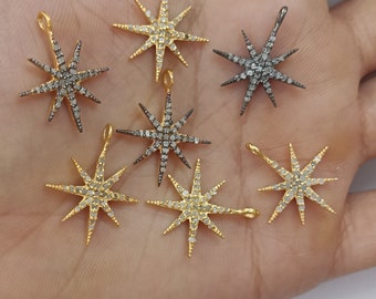 Pave Diamond Star, Charm Pendant, 22x18mm, Diamond Star Charm, Diamond Star Pendant, Vintage Style, Diamond Jewelry, Jewelry Findings