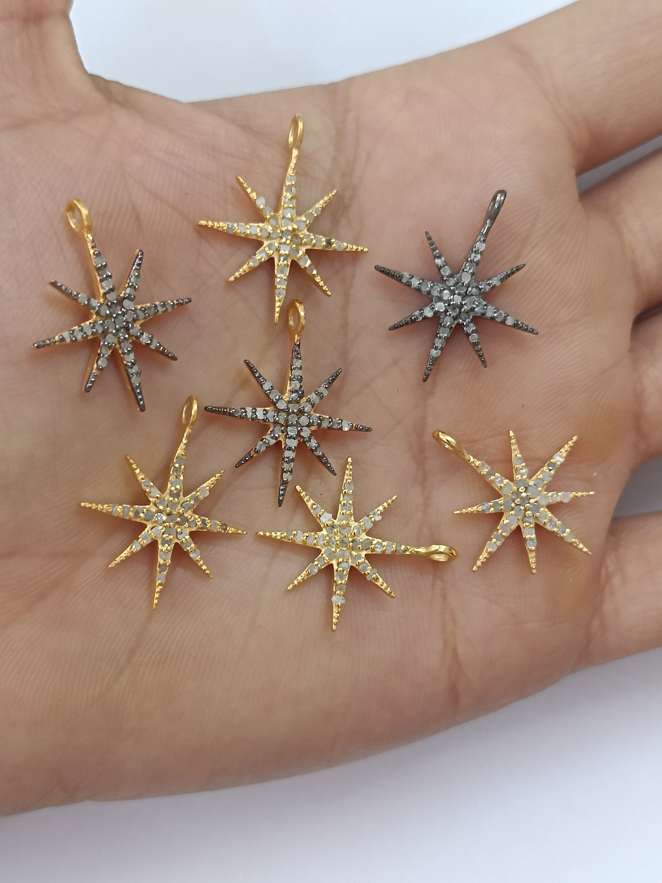 Pave Diamond Star, Charm Pendant, 22x18mm, Diamond Star Charm, Diamond Star Pendant, Vintage Style, Diamond Jewelry, Jewelry Findings