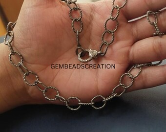 Pave Diamond Chain Necklace, Sterling Silver, Jewelry Findings Necklace Chain, Link Chain, Oval Cable Chain