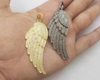 Diamond Feather Wing Charm/Pave Diamond Pendant/51x19mm Pendant Necklace/Handmade Jewelry/Feather Pendant/Handmade Fine Jewelry/Gift For Her