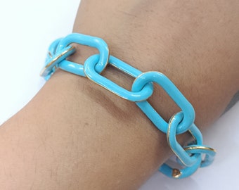 Cable Chunky Enamel Chain Bracelet Link Bracelet Minimalist Jewelry Paper Clip Cable Link  Enamel Carabiner Clasp Bracelets Gifts