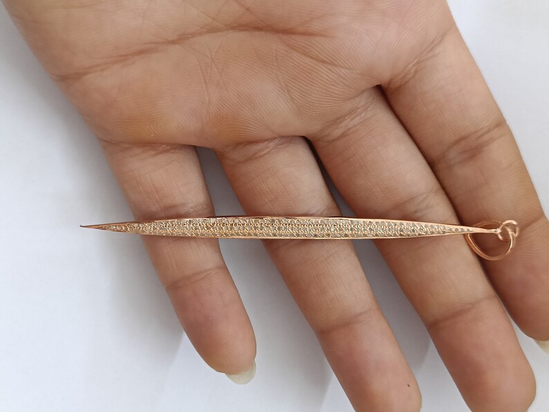 Handmade Pave Diamond Spike Pendant Sterling Silver Charm 85x5mm Jewelry Making Findings image 3
