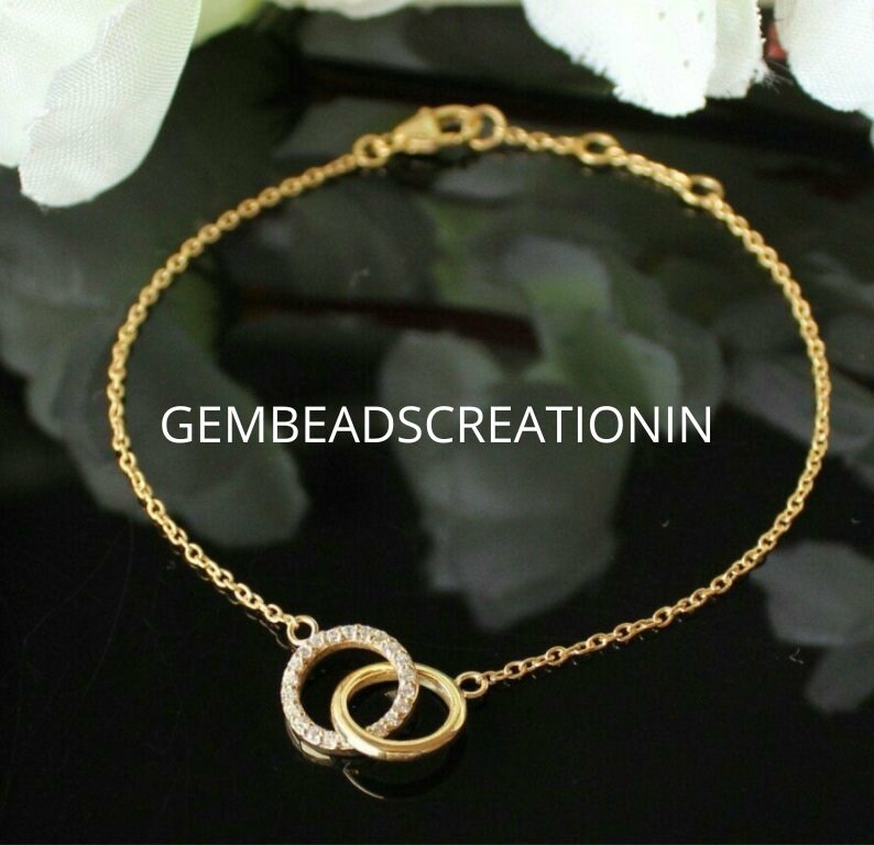14k Solid Gold Interlocking Double Circles Chain Bracelet Etsy