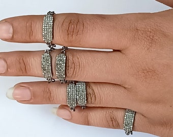 Natural Pave Diamond Chain Ring 925 Silver Diamond Wedding Ring Fine Jewelry Gift For Her Women Rings Anniversary Gift Thin Chain Rings