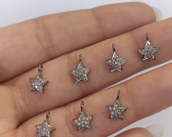 Handmade Pave Diamond Star Charm 925 Sterling Silver Pendant for Jewelry Making