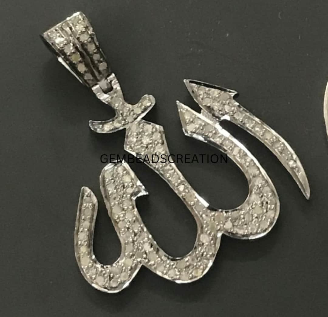Sparkling Pave Diamond Allah Pendant: Sterling Silver Islamic Necklace ...