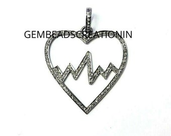 30mm Diamond Heart Pendant Handmade Jewelry Birthday Gifts Pave Diamond Pendant 925 Sterling Silver Heartbeat Necklace