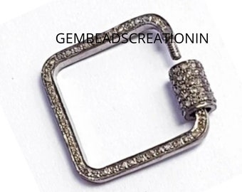 Pave Diamond Carabiner/Square Screw Clasp/925 Sterling Silver/Pave Rosecut Diamond/25mm Carabiner Clasp Screw Lock/Craft Jewelry Findings