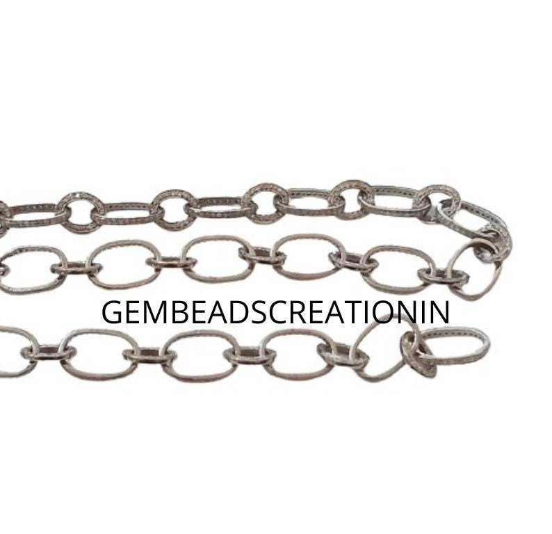 12X8mm Pave Diamond Chain/Sterling Silver/Diamond Link Chain/Cable Chain/Link Necklace/Diamond Jewelry Chain Necklace
