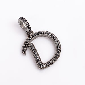 25 mm schwarzer Spinell Initial Anhänger A - Z Alphabet Charme Personalisierte Monogramm Halskette Benutzerdefinierte Buchstabe Anhänger 925 Sterling Silber Schmuck Geschenk