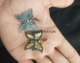Pave Diamond Butterfly Pendant: Sterling Silver Necklace (31x34mm)