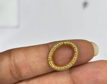 Pave Diamond Carabiner Clasp Sterling Silver Yellow Gold Finish Lock 17x14mm Jewelry Finding