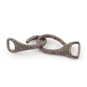 Pave Diamond Fisch-Haken-Verbinder: Sterling Silber Armband-Verschluss, Schmuckherstellung Schnalle (54 x 16 mm)