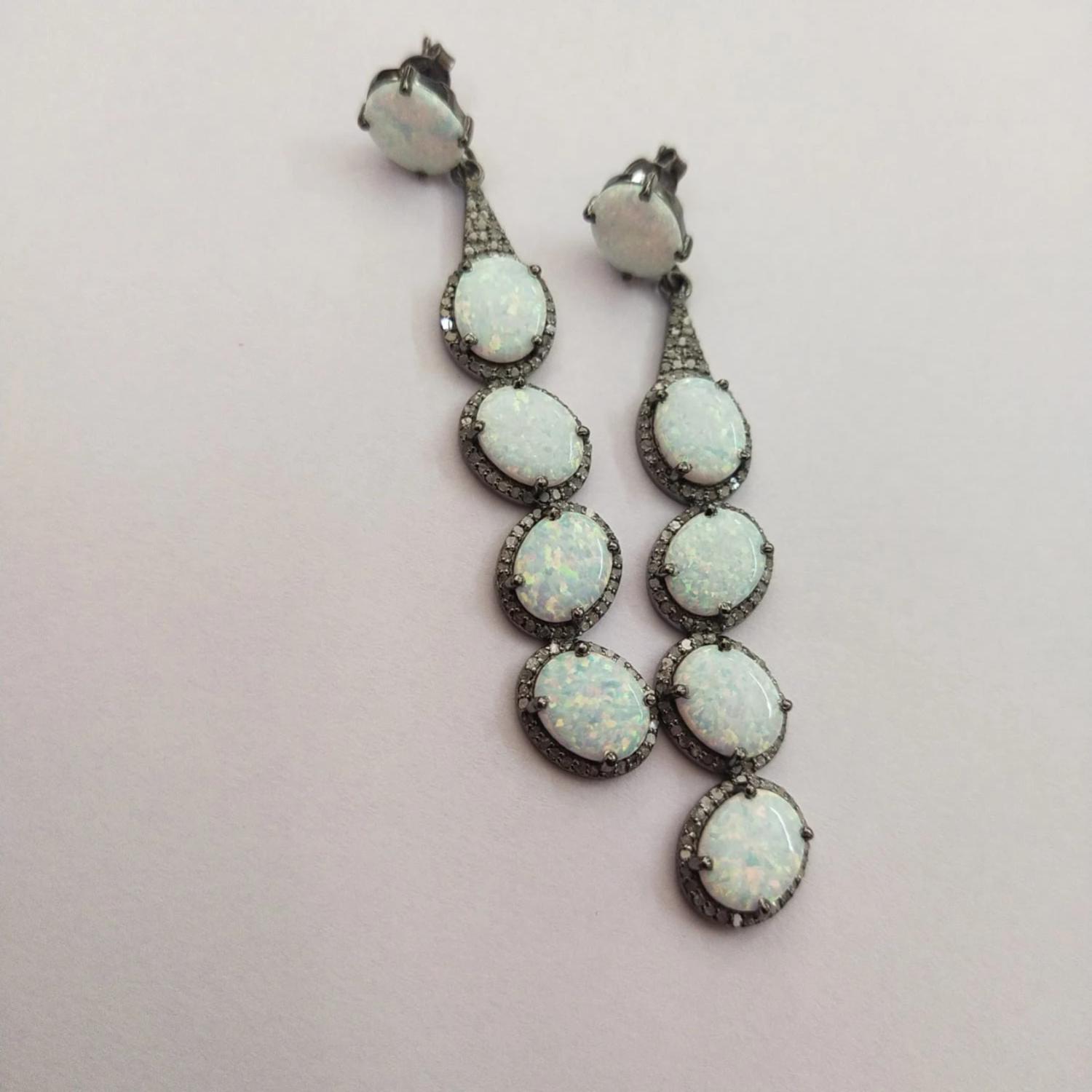 Opal Diamant Ohrring 925 Sterling Silber Pave Diamant Ohrring Geschenk für sie handgemachte feinen Schmuck Hochzeitstag