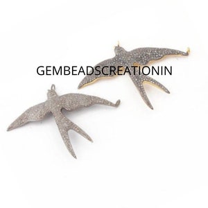 57x48mm Pave Diamond Swallow Flying Bird Pendant image 1