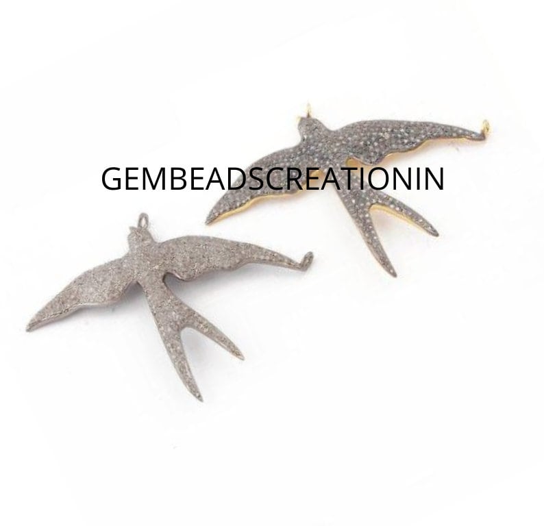 57x48mm Pave Diamond Swallow Flying Bird Pendant image 1