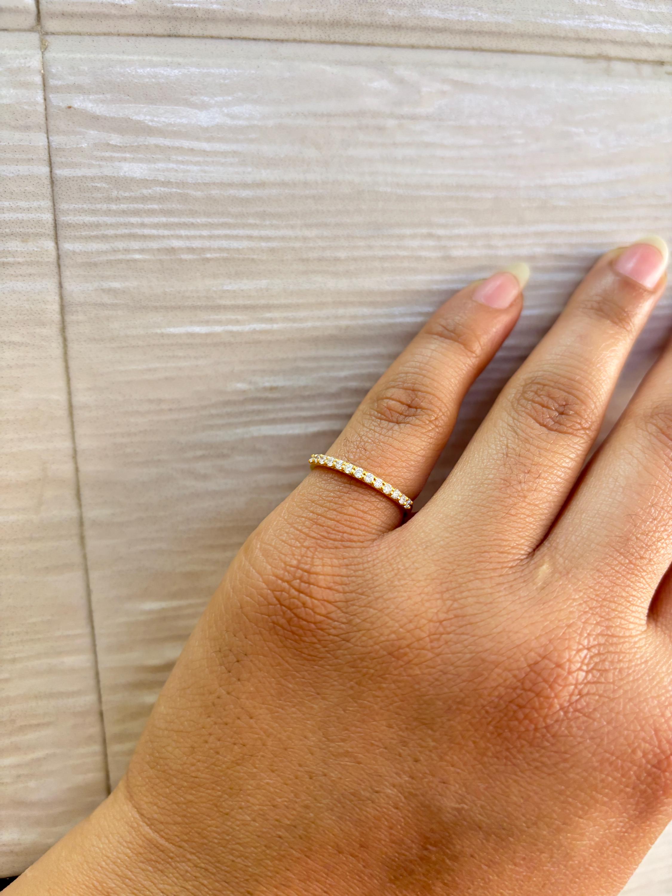 14k Gold Diamond Half Eternity Ring, Minimalist Stacking Wedding Band ...