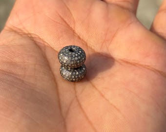 Pave Diamond Round Beads Diamond Donut Beads 925 Sterling Silver 8mm,12mm Diamond Beads Diamond Jewelry Components Finding Diamond Rondelle