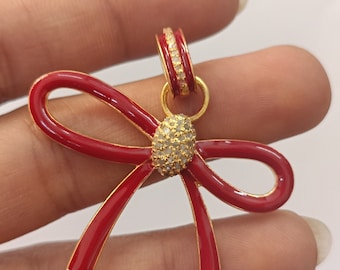 39x38mm diamond enamel bow pendant knot pendant necklace 925 silver handmade ribbon pendant fine women jewelry
