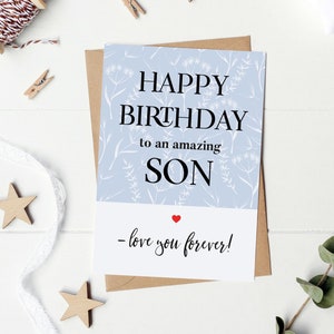 Tarjeta de cumpleaños imprimible para hijo, tarjeta de cumpleaños para hijo, tarjeta de cumpleaños de descarga instantánea, descarga digital, feliz cumpleaños para un hijo increíble