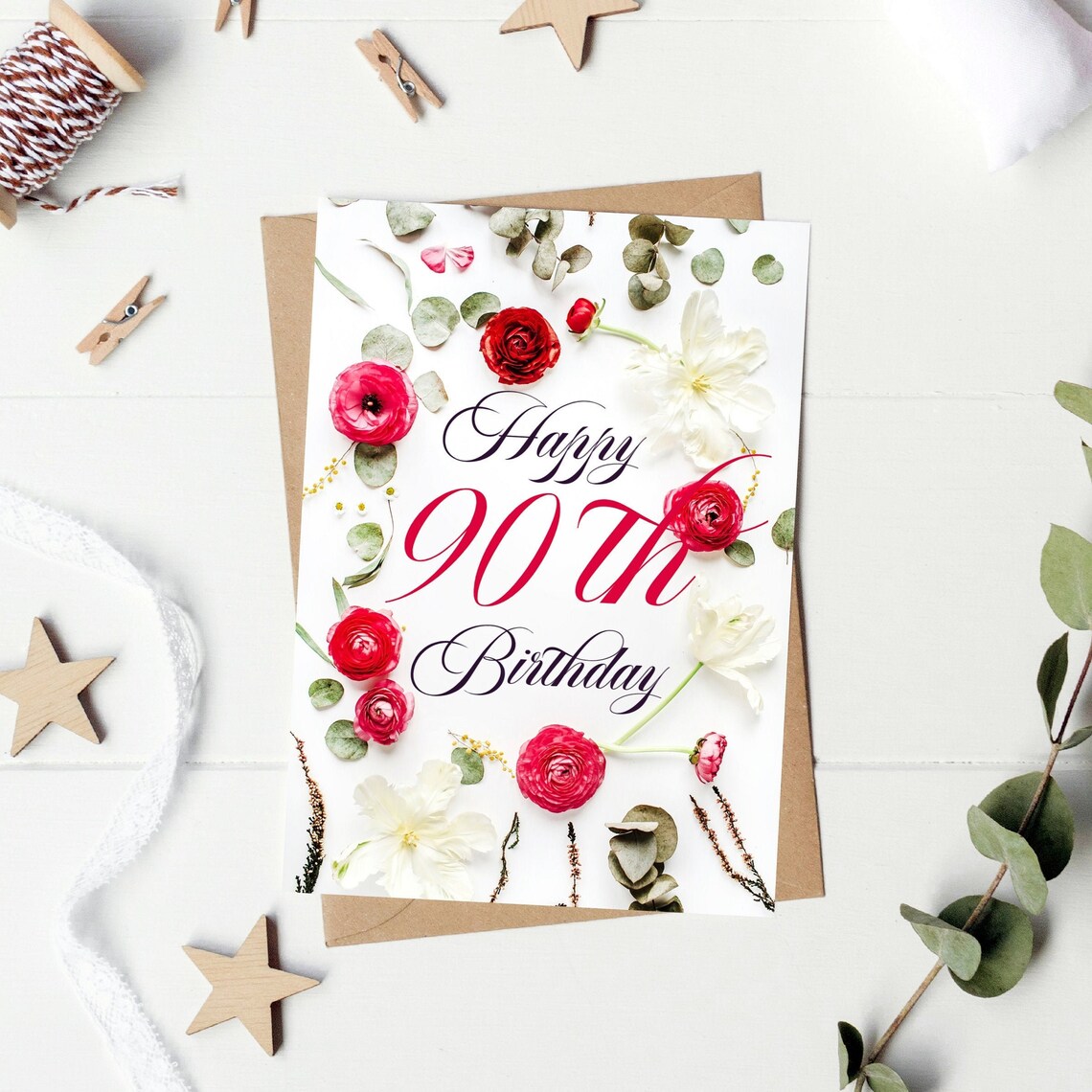 90th Birthday Card, Printable 90th Birthday Card, Happy 90th Birthday ...
