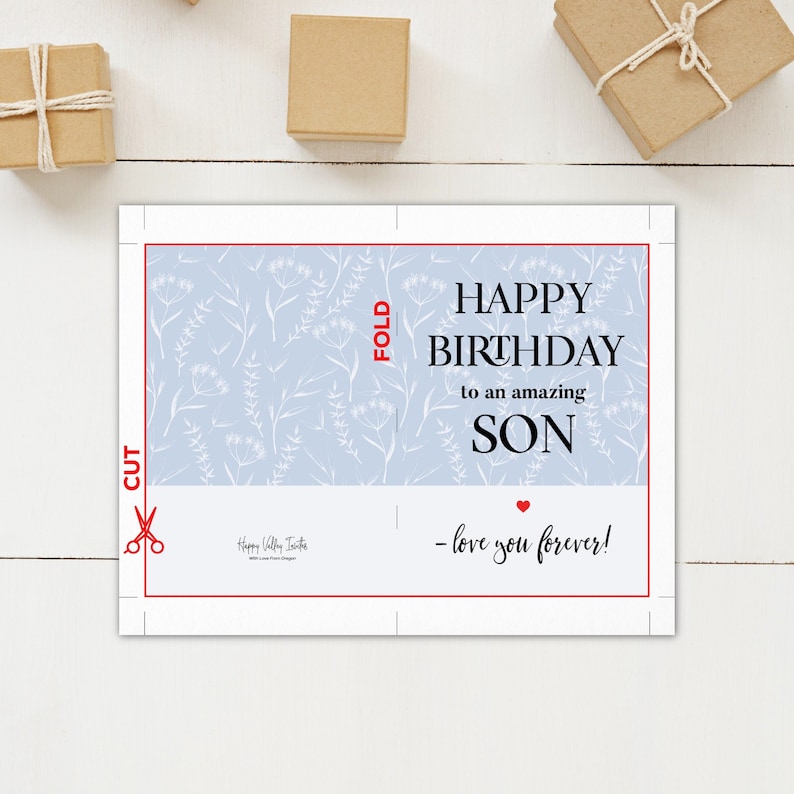 Printable Birthday Card for Son: DIY Card With Envelope (digital