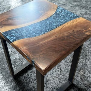 One Of A Kind Epoxy River End Table, Resin Coffee Table, Live Edge Coffee Table