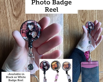 Custom Photo Badge Reel, Add Any Photo, Retractable Badge Holder, Photo badge reel